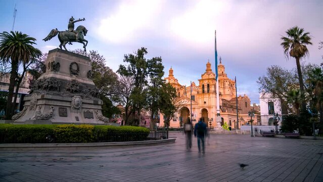 time lapse of Sunrise light on the Cordoba Cathedral from Plaza San martin