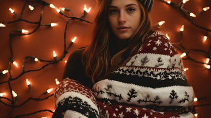 An High-Definition Portrait of a Girl with a Cozy Christmas Sweater, High-Quality 4K