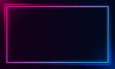 Vector 3d render, square glowing in the dark, pink blue neon light, illuminate frame design. Abstract cosmic vibrant color backdrop. Glowing neon light. Neon frame with sharp corners.