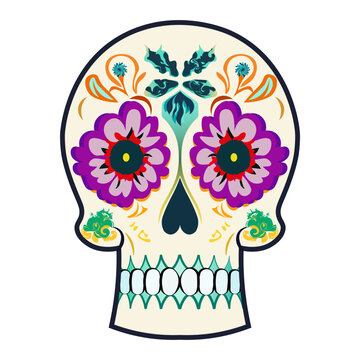 Skull for Day of the Dead with funny flowers