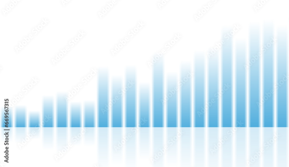 Poster Abstract blue growing financial linear graph chart background. Vector smooth stripes tech design