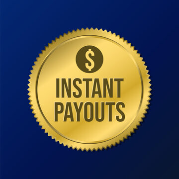 Instant payouts money transfer golden button icon label design vector