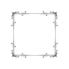 Abstract Black Simple Line Square With Leaf Leaves Frame Flowers Doodle Outline Element Vector Design Style Sketch Isolated Illustration For Wedding And Banner