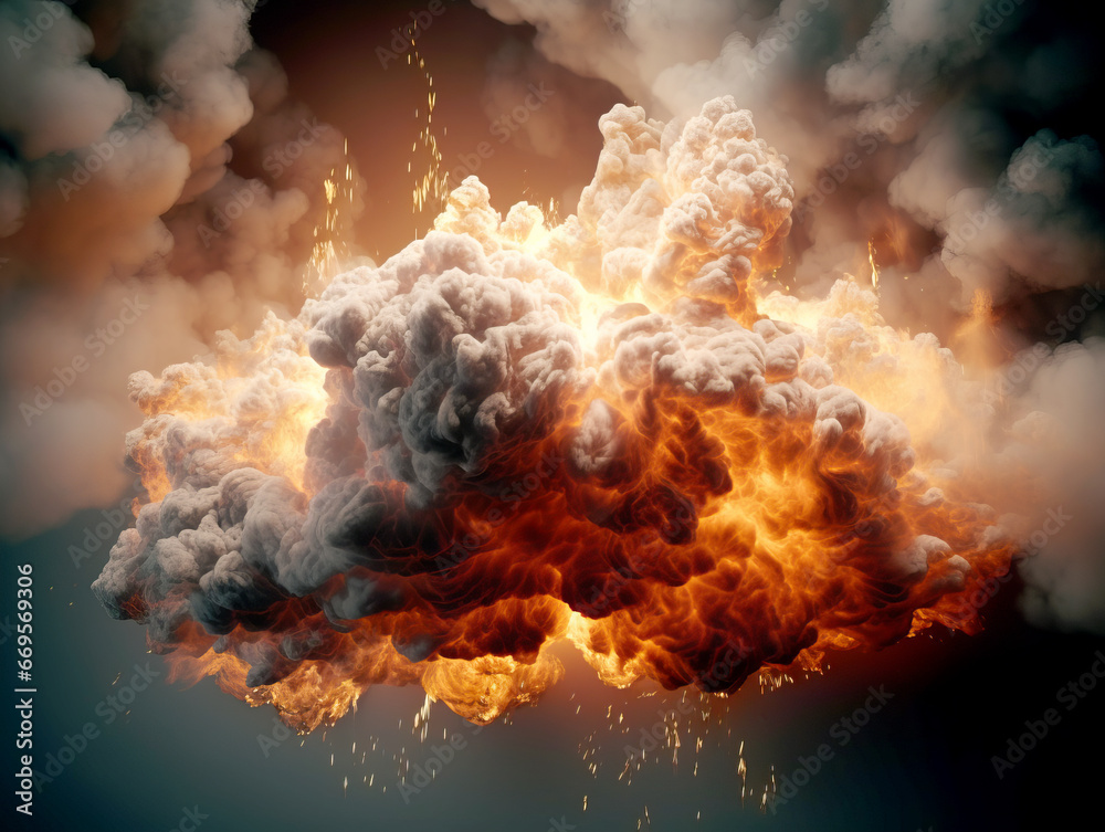 Poster big explosion with smoke in the sky. generative ai