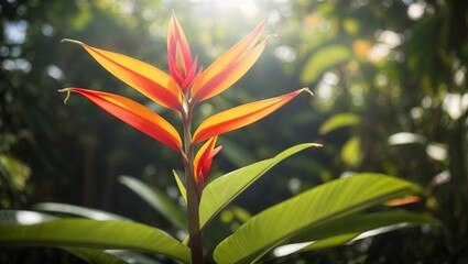 Stunning Heliconia Flower  with Sun in Background in it's Natural Environment