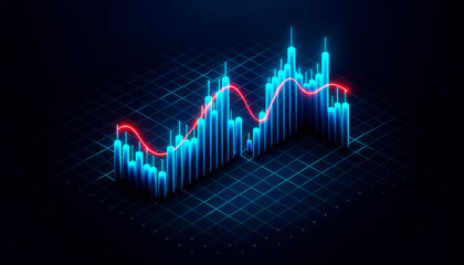 Abstract stock market graph on dark background. Generative AI - obrazy, fototapety, plakaty