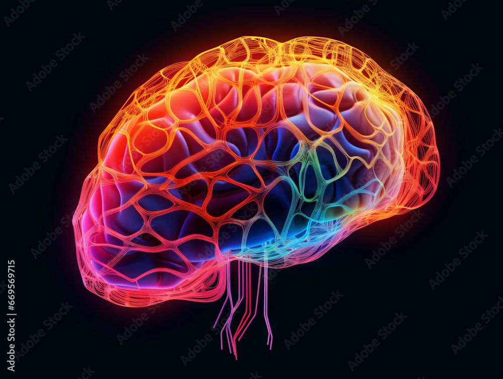 Poster human brain on a black background. artificial intelligence concept. generative ai