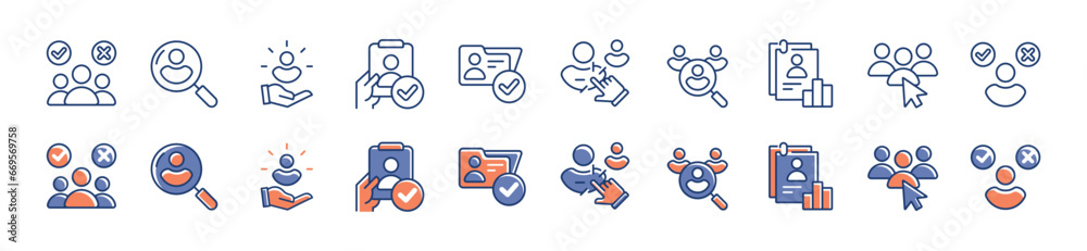 Poster collection of hiring recruitment job interview icon set business search for employee candidate headh