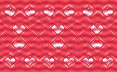 Heart knit love pattern, Cute cross stitch background, Knitted pattern, Heart continuous nordic style
