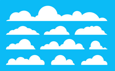 Cloud vector, Flat clouds abstract design, Icon environment natural on blue background