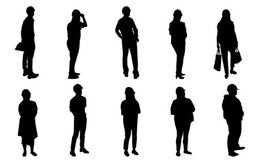 Construction engineer silhouette, Architect man and woman outline walking, Vector vector people man working on white background