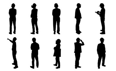 Construction engineer silhouette, Architect man and woman working on white background