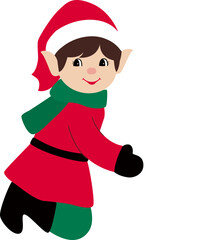 Retro elf playing with snowball