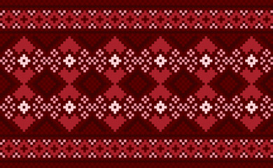 Fototapeta na wymiar Ethnic pixcel art pattern, Vector Geometric tribal background, Cross stitch fashion abstract style