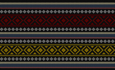 Ethnic pixcel art pattern, Vector Geometric tribal background, Red and black pattern ornament native