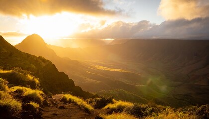 Sunset in Hawaii over the mountains