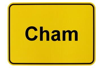Illustration eines Ortsschildes der Stadt Cham im Bayerischen Wald