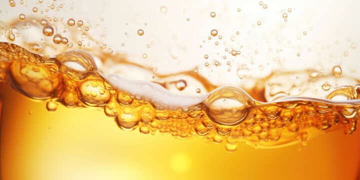 Macro Photography of a Fresh Glass of Beer, golden light.