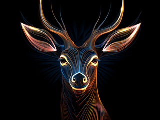 A Geometric Antelope Made of Glowing Lines of Light on a Solid Black Background