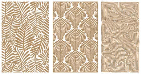 Zelfklevend Fotobehang Gold Abstract Organic Pattern. Leaves Lines with Brush Strokes. Modern Printable Background Ornament. Abstract Natural Shape. Grounge Texture Walpaper. Leaf Fabric Textile Background. © PackagingMonster