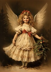 Obraz premium nostalgic greeting card motif with a beautiful christmas angel - ai-generated