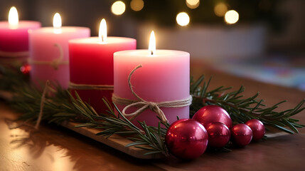 Colorful Christmas-themed Candle with Decorations, High Definition 4K