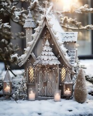 beautiful wooden outdoor christmas decoration - ai-generated