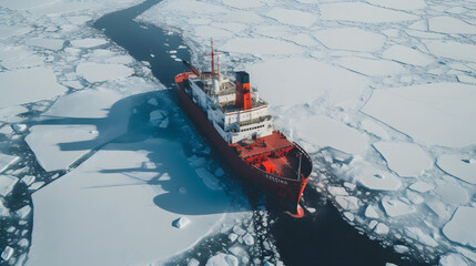 icebreaker sailing through the Arctic Sea - obrazy, fototapety, plakaty