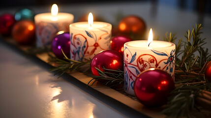 Colorful Christmas-themed Candle with Decorations, High Definition 4K