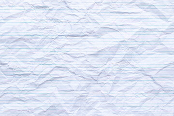 Top view empty rumpled lined paper with wrinkled. Notebook lined paper background and texture.