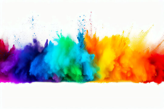 colorful paint powder explosion rainbow colors isolated on transparent background