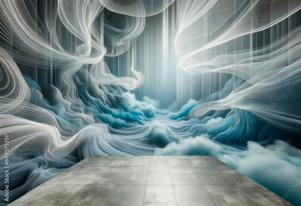 Poster abstract scene with blue and white clouds. generative ai