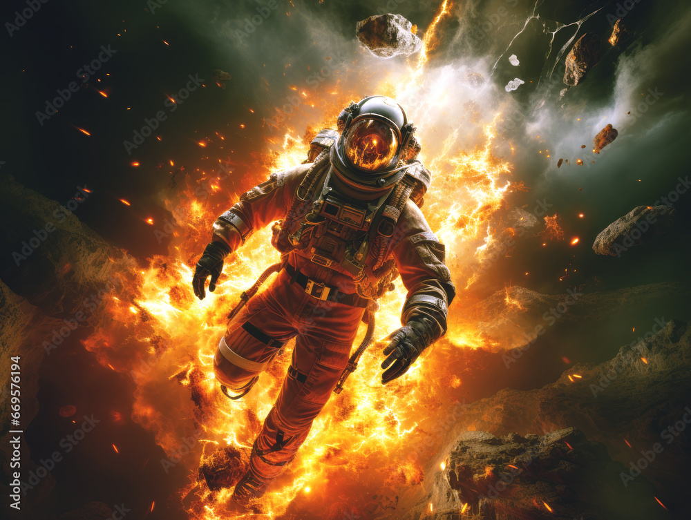 Poster astronaut in the fire. generative ai