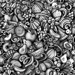 Cartoon doodles Fruits seamless pattern