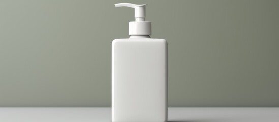 Fototapeta na wymiar AI generated soap packaging mockup on gray background featuring white sanitizer pump bottle