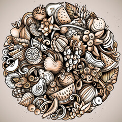 Fresh Fruits cartoon vector doodles illustration