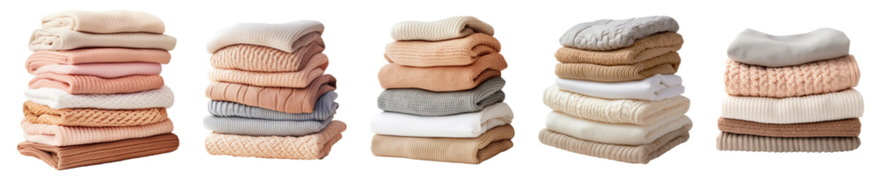 Stacks of folded sweaters isolated on transparent background