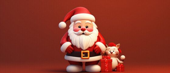 Santa Claus giving presents 3d illustration, Christmas Red Background.