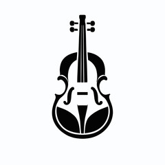 Simple black and white icon of a cello musical instrument © Pawel