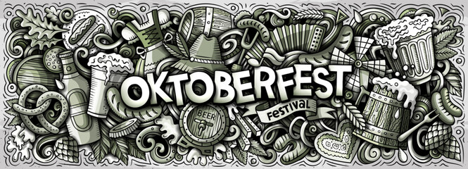 Oktoberfest doodle cartoon funny banner