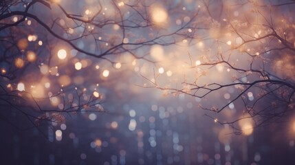 A blurry photo of a tree with lots of lights - obrazy, fototapety, plakaty