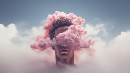 A man with pink smoke coming out of his head