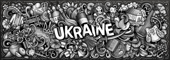 Ukraine doodle cartoon funny banner