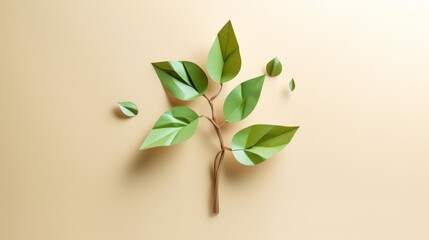 A paper plant with leaves on a beige background