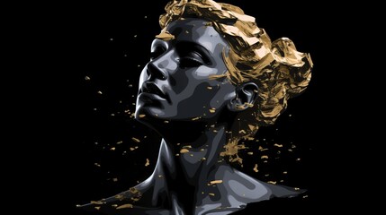 A woman's statue with gold paint splattered on it. Mental health concept