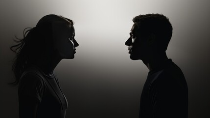A man and a woman are facing each other