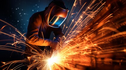 close-up shots of arc welding with sparks, copy space, 16:9