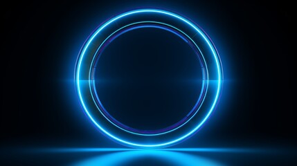 A blue neon circle on a black background