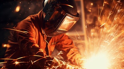 close-up shots of arc welding with sparks, copy space, 16:9