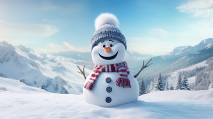 Obraz premium A snowman is standing in the middle of a snowy forest